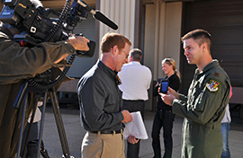 Pilot being interview by local media