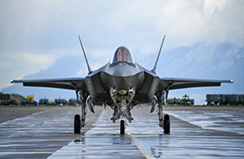 F-35 on rainy flightline F-35 on rainy flightline